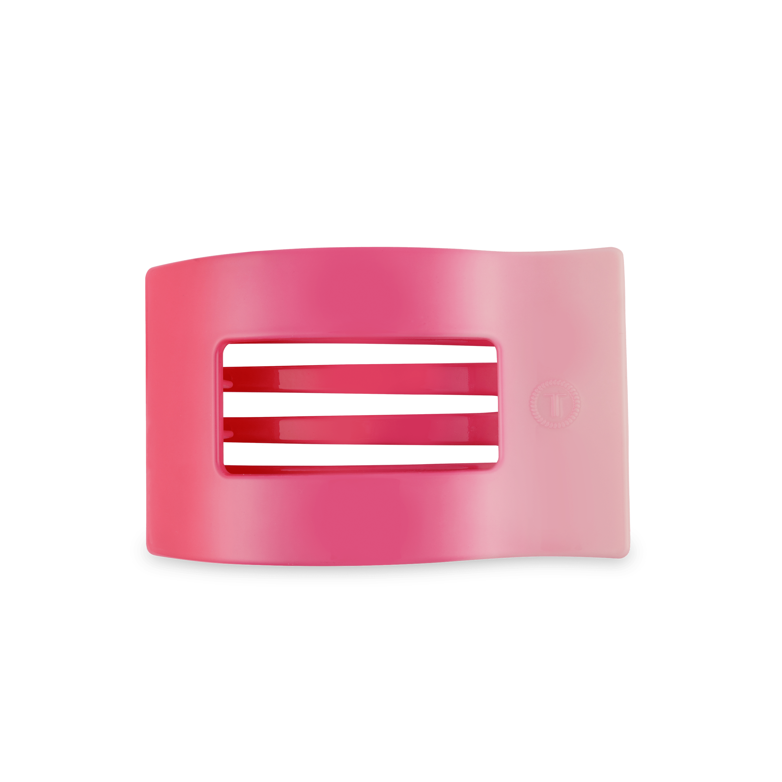 Medium pink flat rectangle hair clip, low-profile design