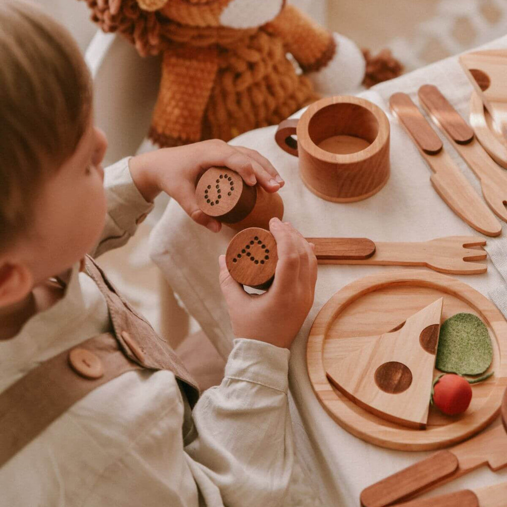 Wooden Play Kitchen Dishes Set for Imaginative Toddler Pretend Play