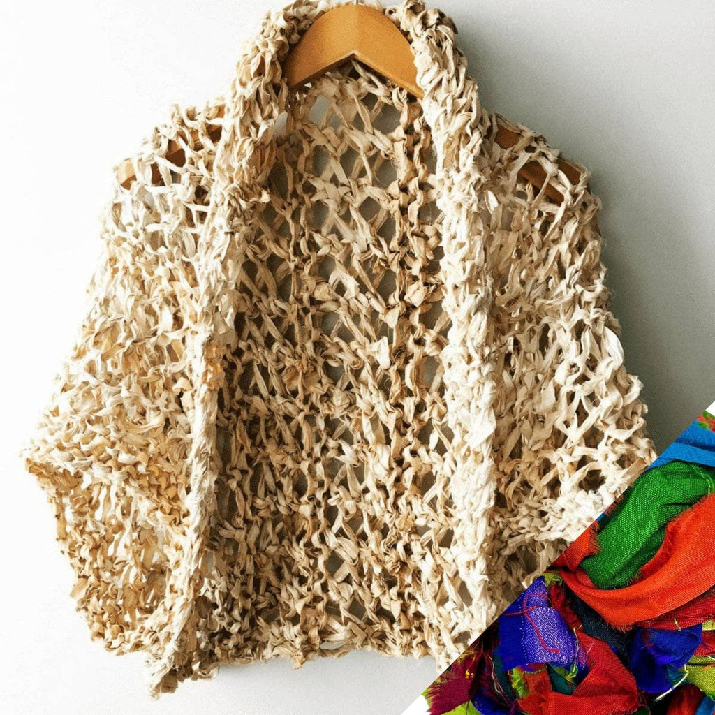 Silk Garter + Lace Cocoon Coat Knit Kit - Boho Neutral Wrap