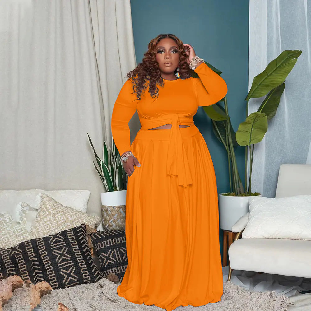 Women's Two-Piece Long Sleeve Crop Top and Maxi Skirt Set - Image 23