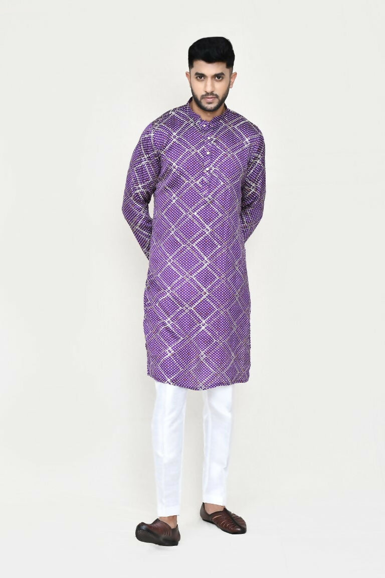 Purple Silk Kurta with Sequence Work and Straight Fit Pant