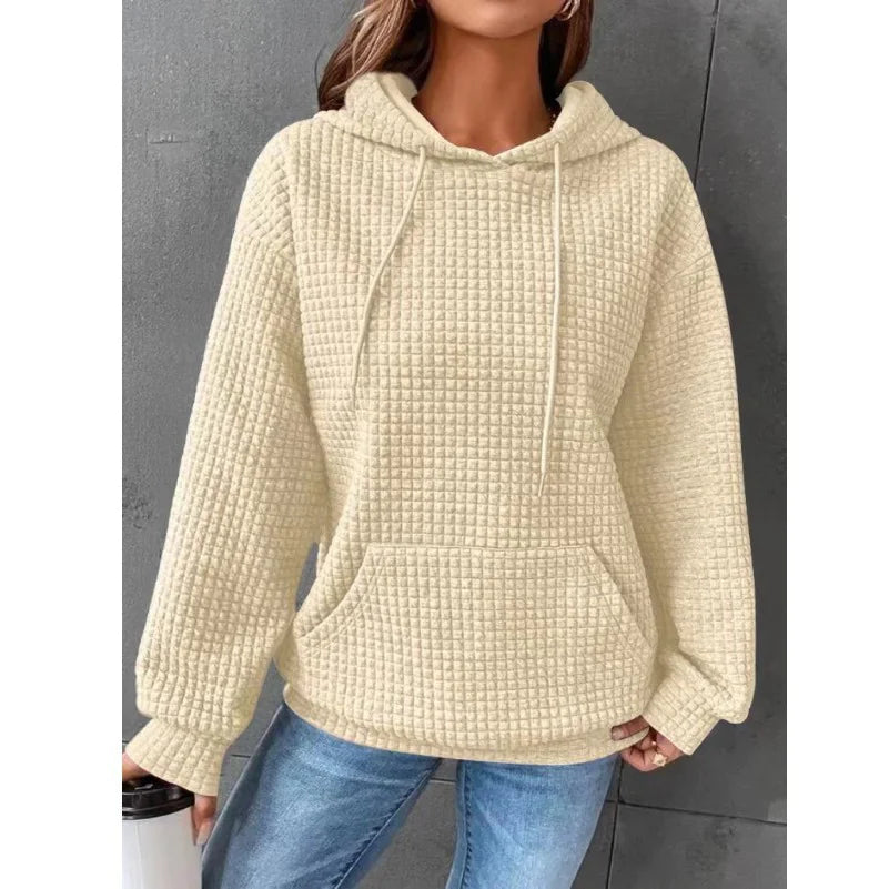 Women's Loose Casual Long Sleeve Waffle Knit Hooded Sweatshirt - Image 49