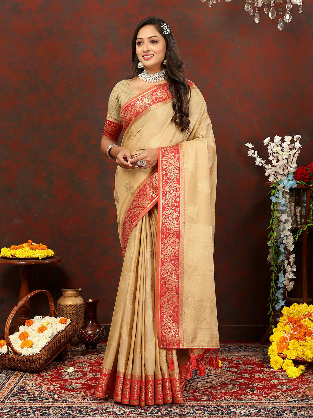 Cream Cotton Saree with Elegant Zari Weaving Design