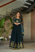Rama colored georgette kurta set featuring intricate sequence embroidery work