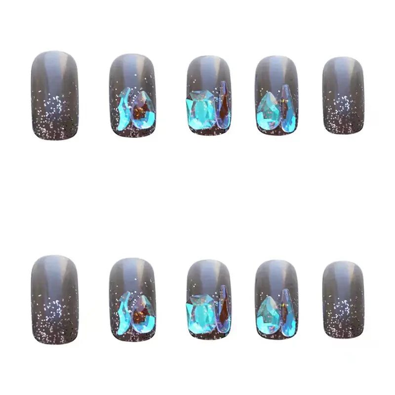 24 Pcs Luxury Purple Starry Short Fake Nails Set