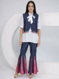 White rayon crepe sharara set with mirror work embellishments, featuring a shirt and jacket