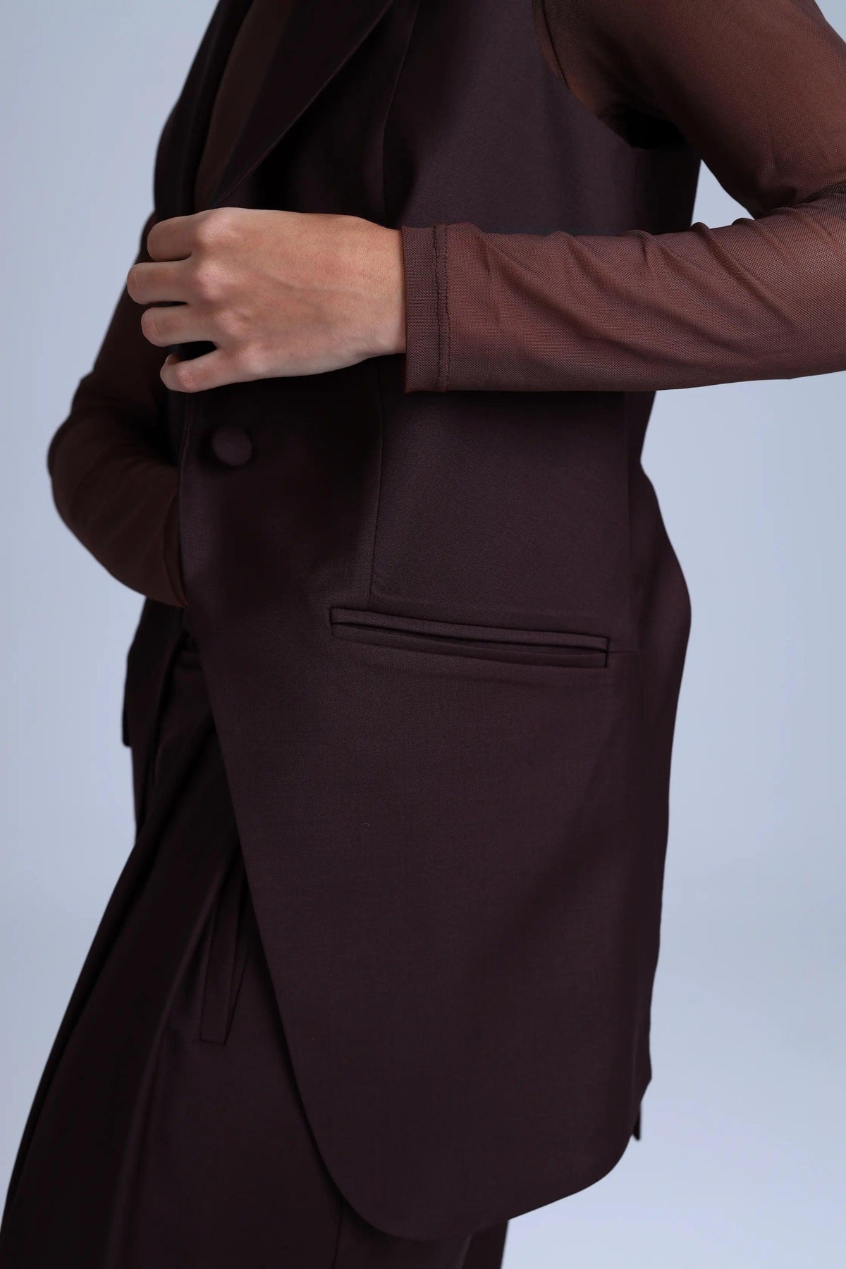 Broadway Monica Longline Virgin Wool Waistcoat in Dark Coffee