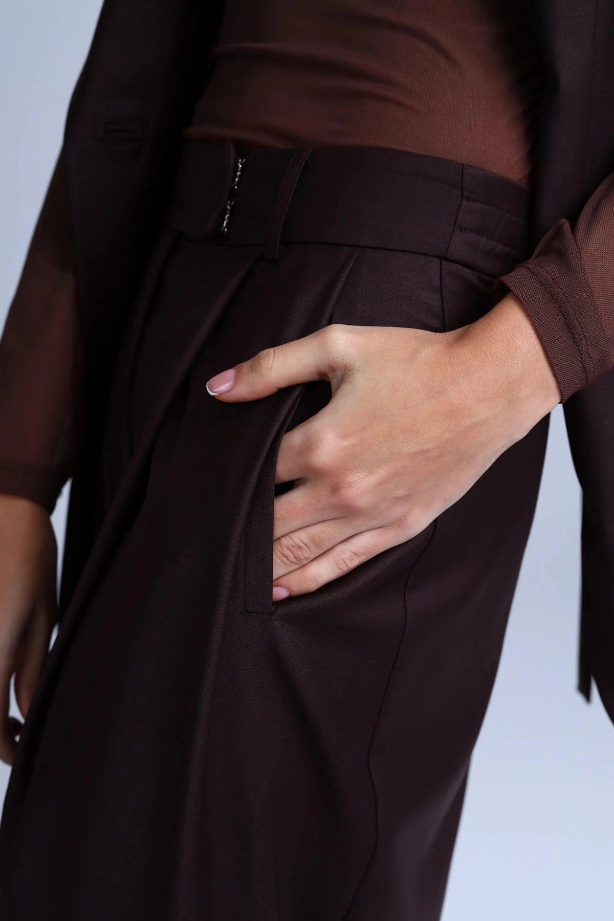 Brown Virgin Wool Pants Monica Wide-Leg in Dark Coffee