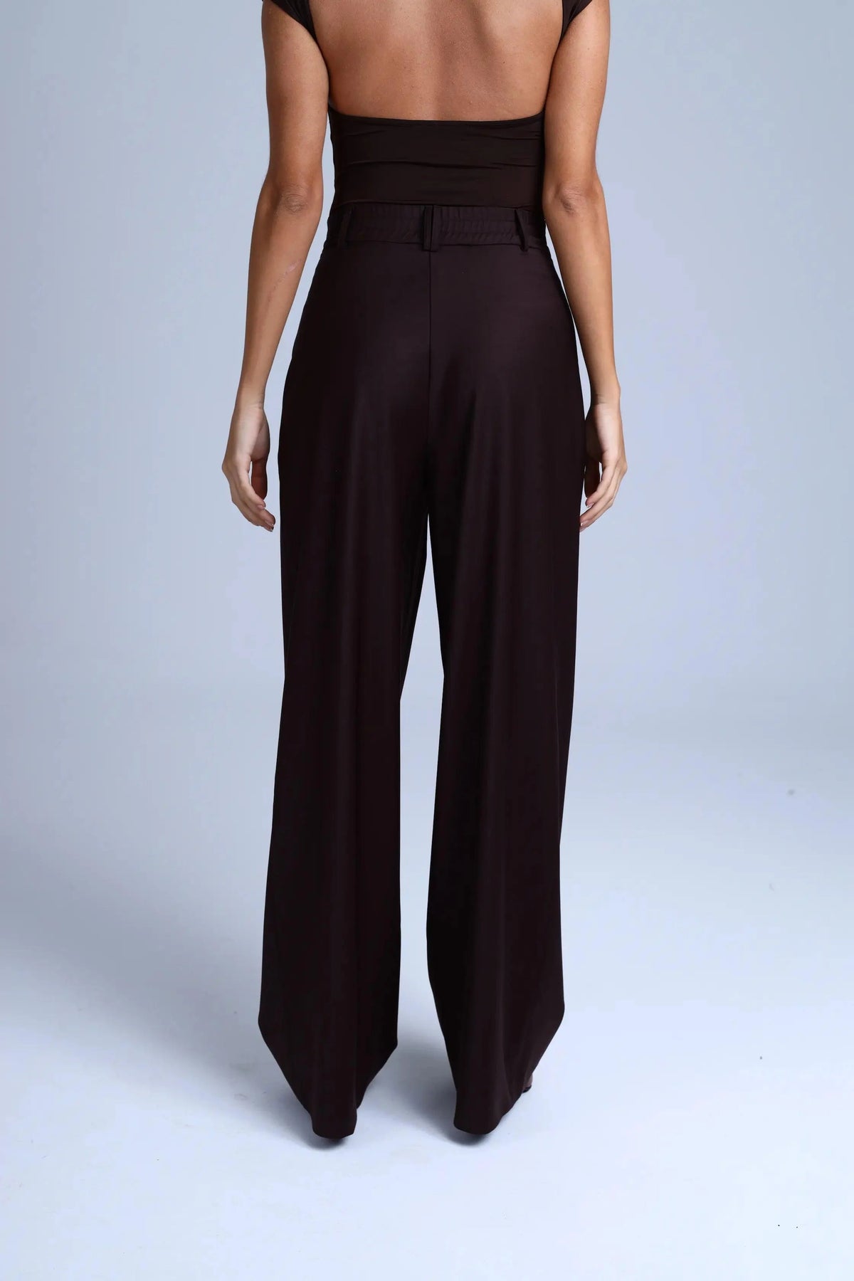 Brown Virgin Wool Pants Monica Wide-Leg in Dark Coffee