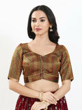 Dark Maroon brocade blouse with sweetheart neck and elbow sleeves