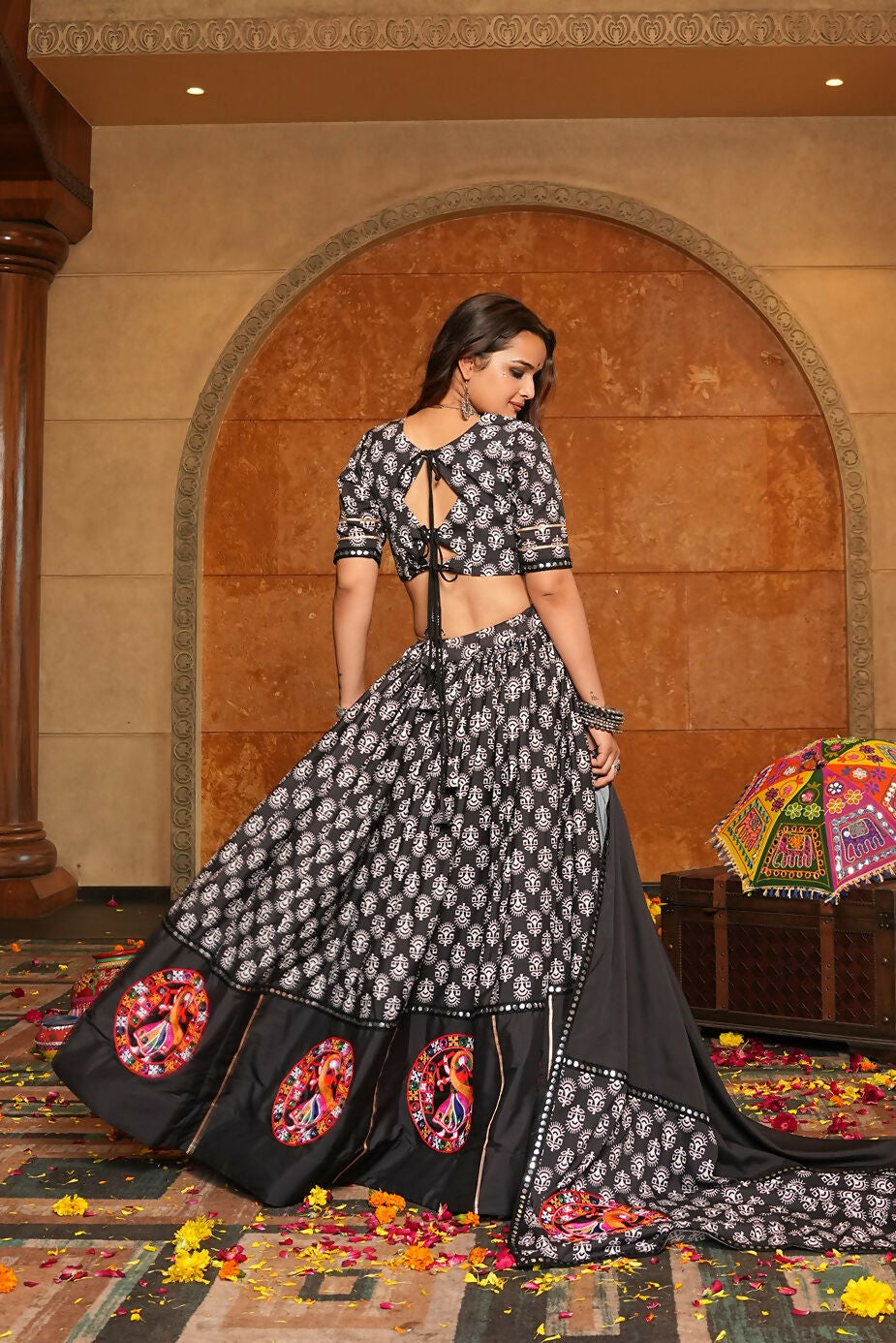 All-Black Designer Navratri Lehenga Choli in Crepe Fabric