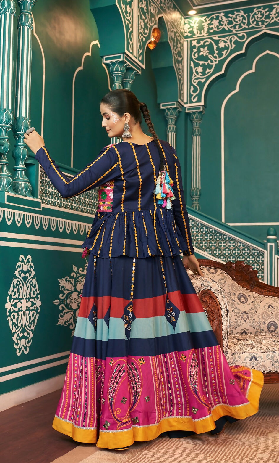 Multi-Color Poly Maska Silk Navratri Lehenga Choli Party Dress