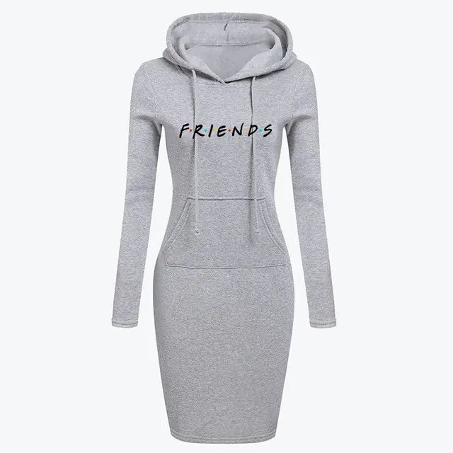 Women Long Sleeve Hoodie Sweatshirt Dress with Hood and Pockets - Image 2