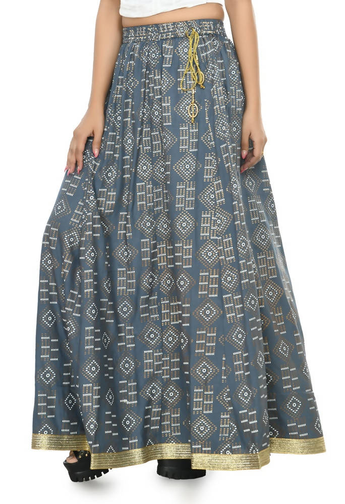 Moeza Grey Printed Cotton Lehenga Lancha 40 Inch Length