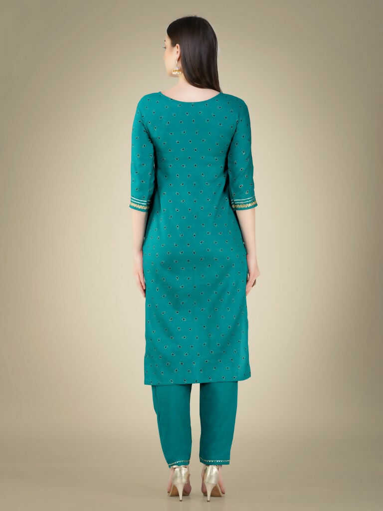 Women's Rama Cotton Magic Slub Embroidered Kurta Set with Sequins