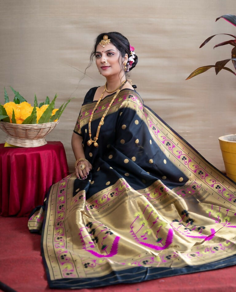Black Paithani Silk Zari Woven Saree with Matching Blouse
