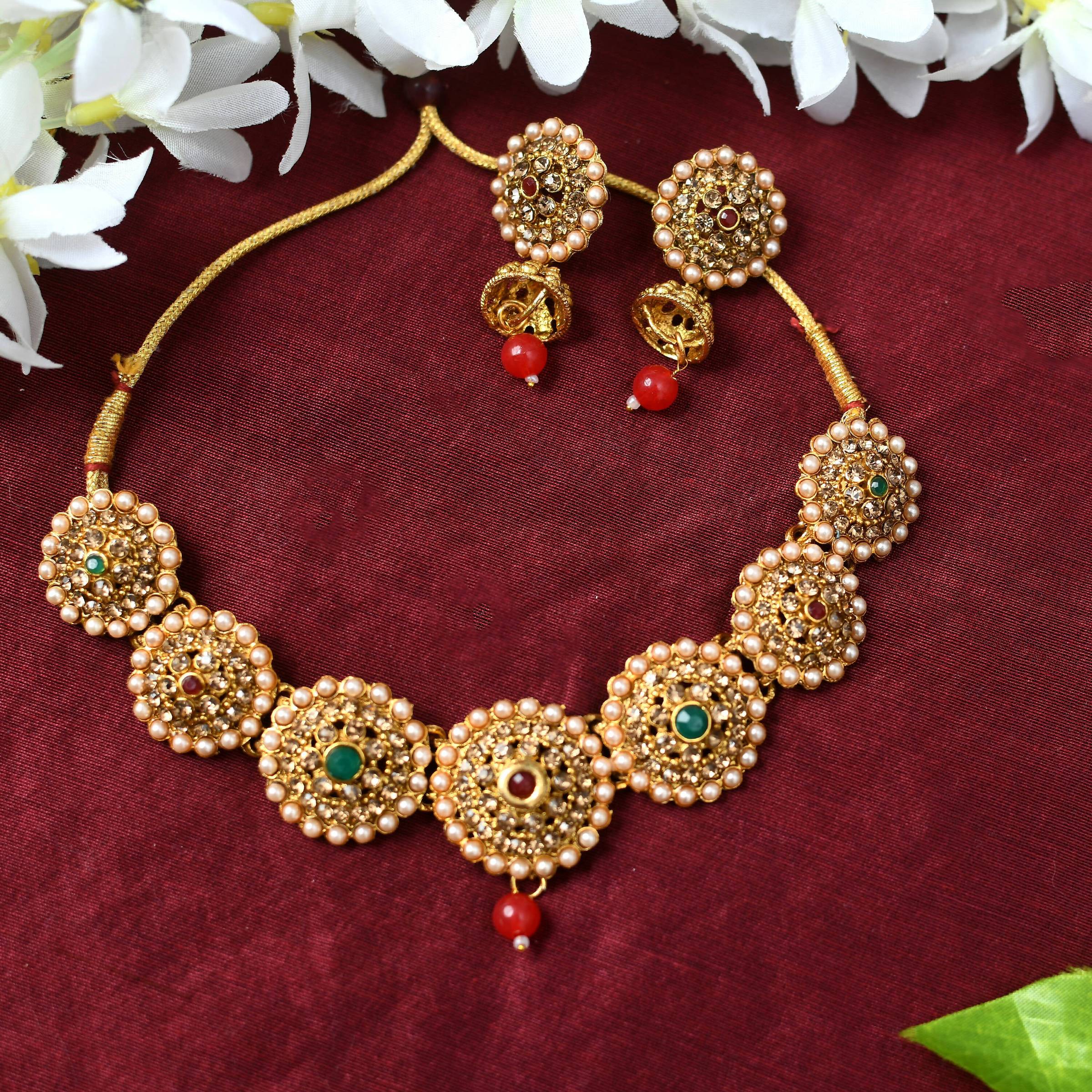 Radiant gold-polished brass choker necklace with Kundan stone details