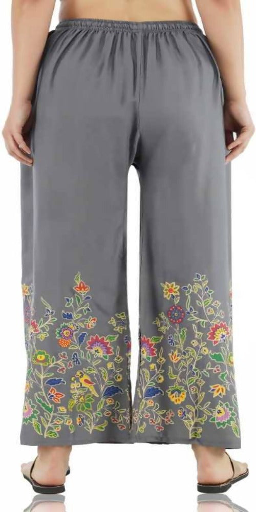 Grey Floral Print Palazzo Pants