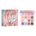 Kylie Cosmetics Stassie Collection 16-shade pressed powder palette featuring pink, blue, and brown tones.