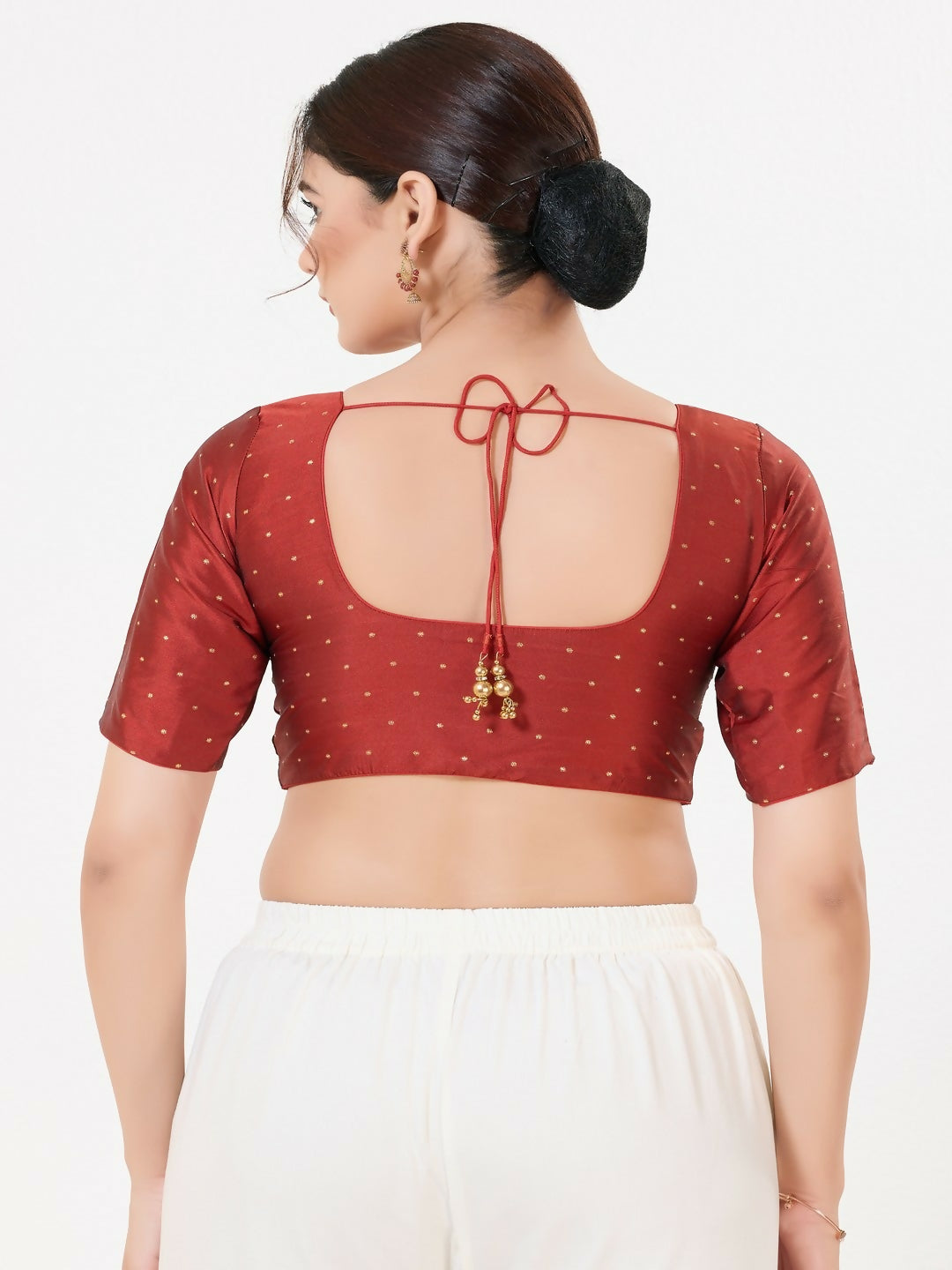 Dark-Red Taffeta Silk Sleeveless Front Open Blouse