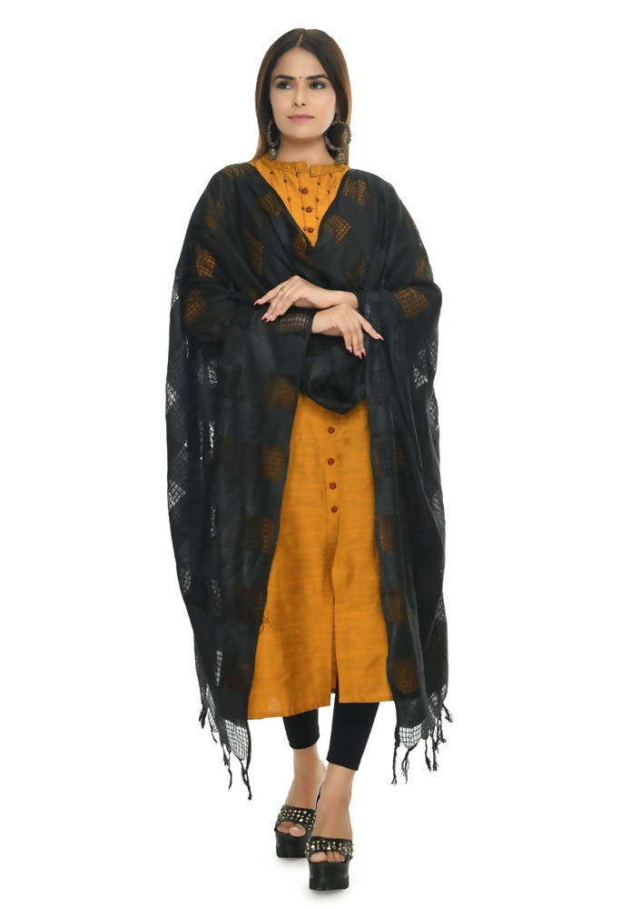 Black Window Pattern Cotton Dupatta - Lightweight & Versatile
