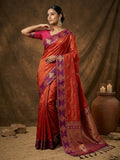 Vibrant orange soft silk saree with luxurious drape and matching blouse fabric