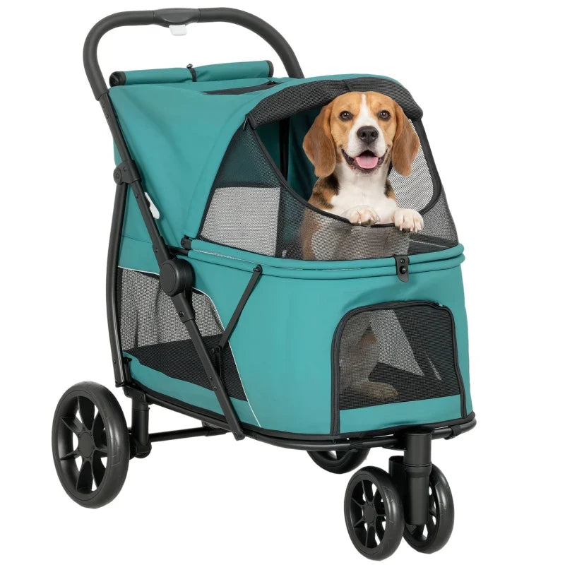 3 Wheel Pet Stroller with Easy One-Click Quick Fold, Mesh Window, Washable Cushion, for Medium Dogs