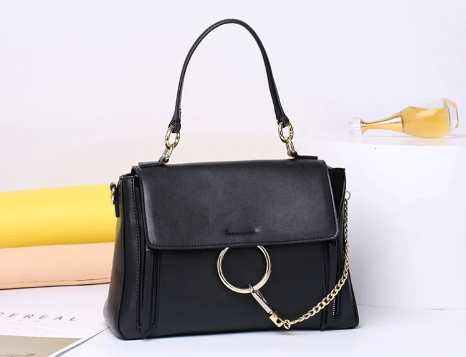 Round Handbag, Genuine Leather Women's Tote