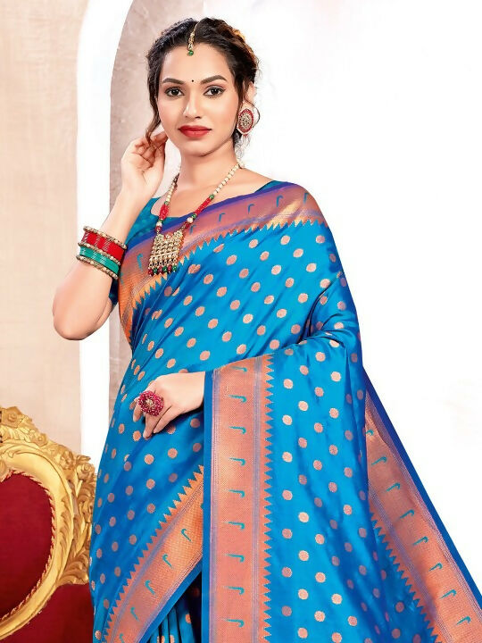 Royal Blue Paithani Silk Saree with Matching Blouse Piece