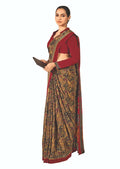 Mustard Crepe Silk saree with traditional print pattern for party wear