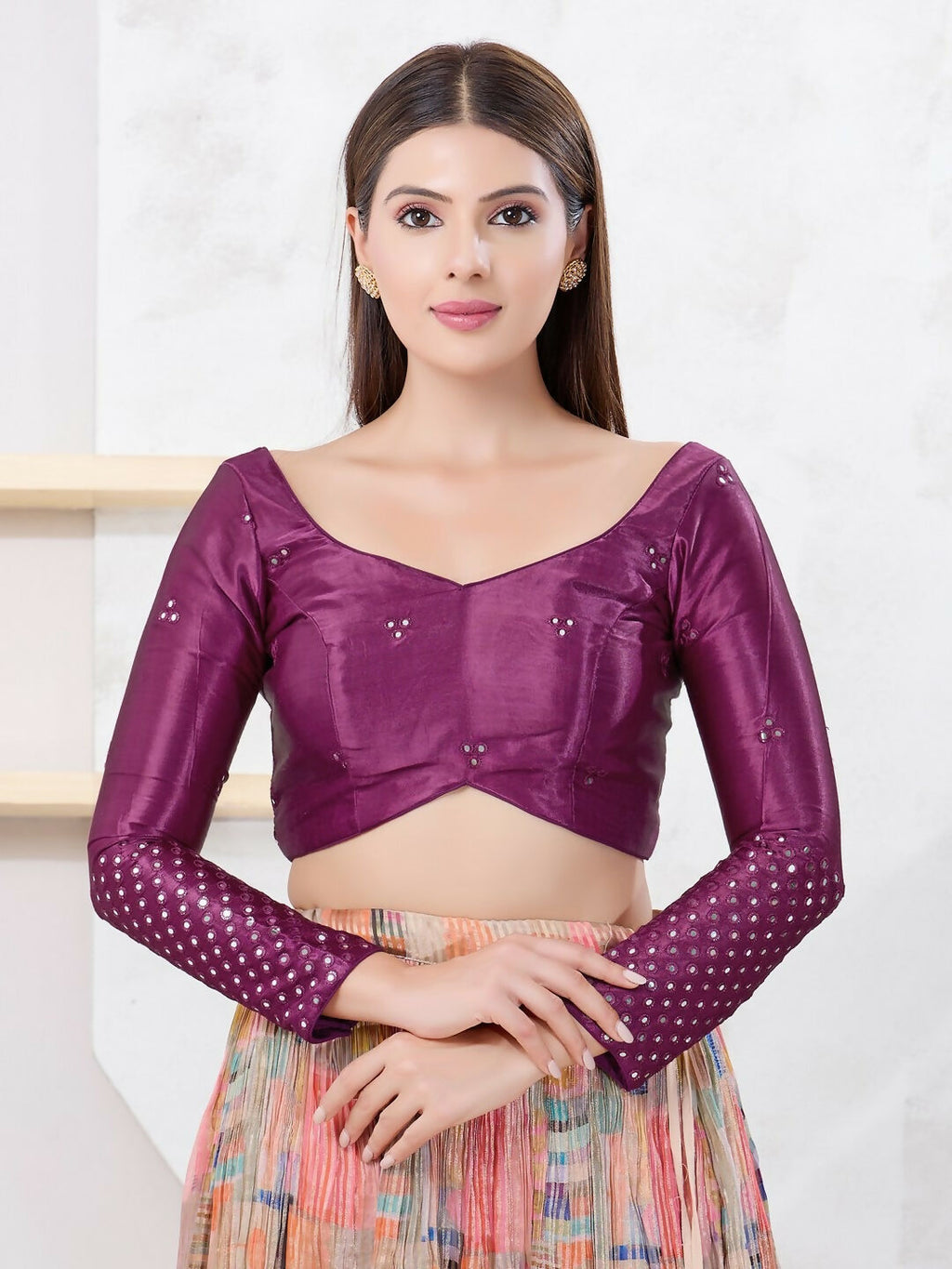 Magenta Gajji Silk sleeveless blouse with sweetheart neckline and back-open closure