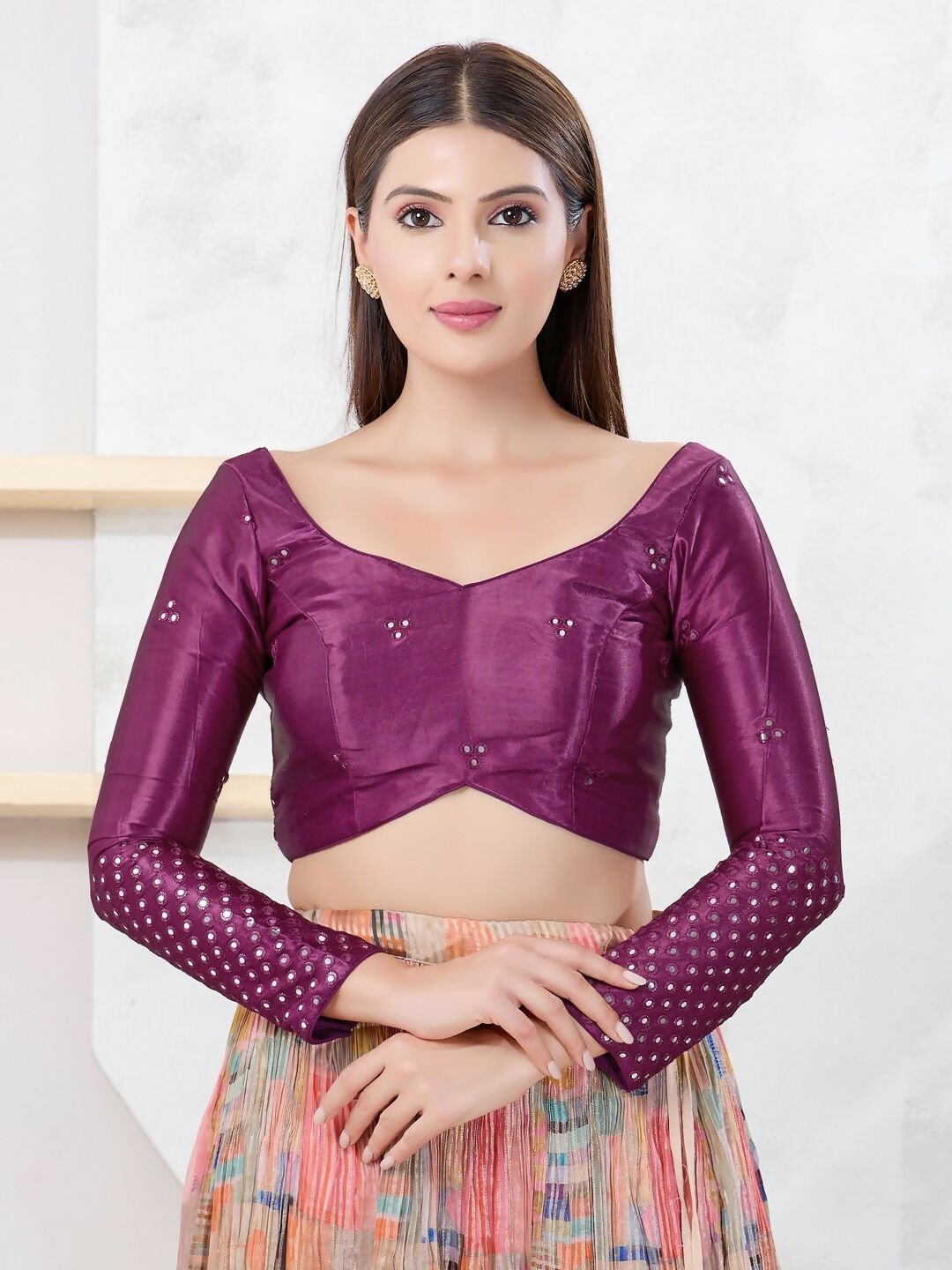 Magenta Gajji Silk sleeveless blouse with sweetheart neckline and back-open closure
