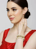 Joban Fashion Gold Polished Kundan Pearl Chain Hathphool