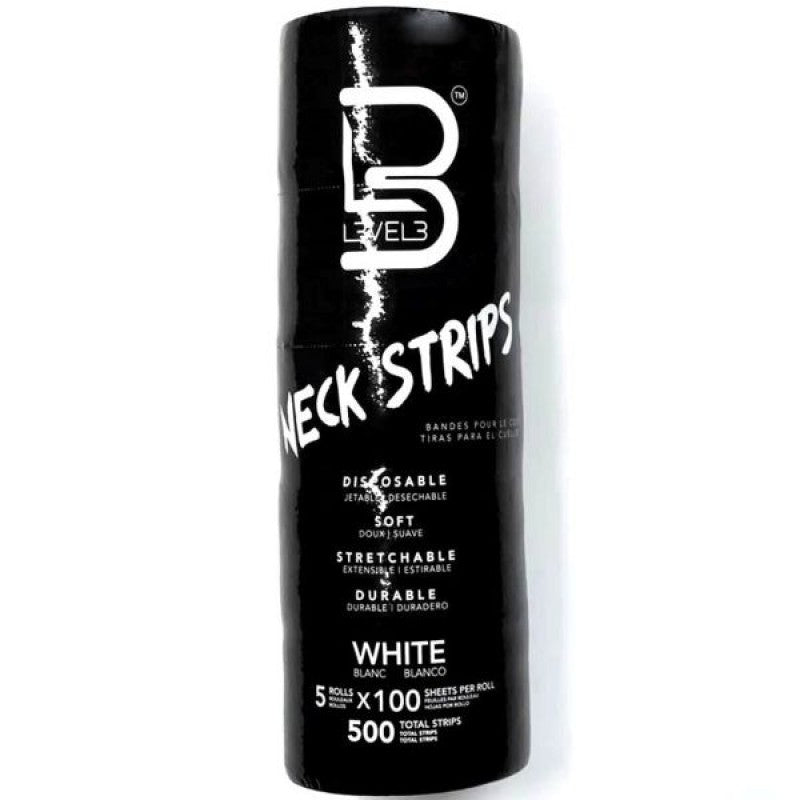 Five rolls of professional white L3VEL3 neck strips for barber shop use