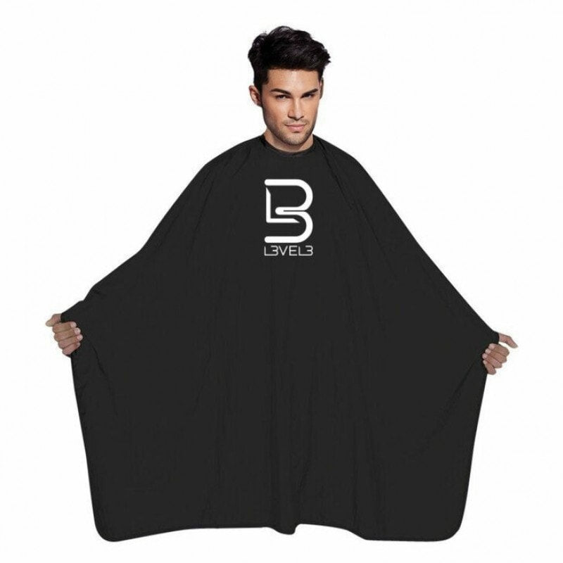 Professional black L3VEL3 hairdressing cape for cutting and chemical services