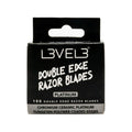 Box of 100 L3VEL3 double edge razor blades for professional safety shaving.