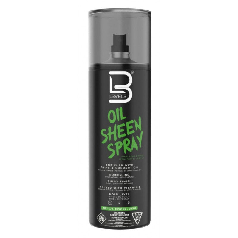 L3VEL3 Oil Sheen Spray 13.5 oz bottle for professional hair finishing