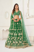 Parrot Green butterfly net lehenga choli with white floral thread work and sequence embroidery