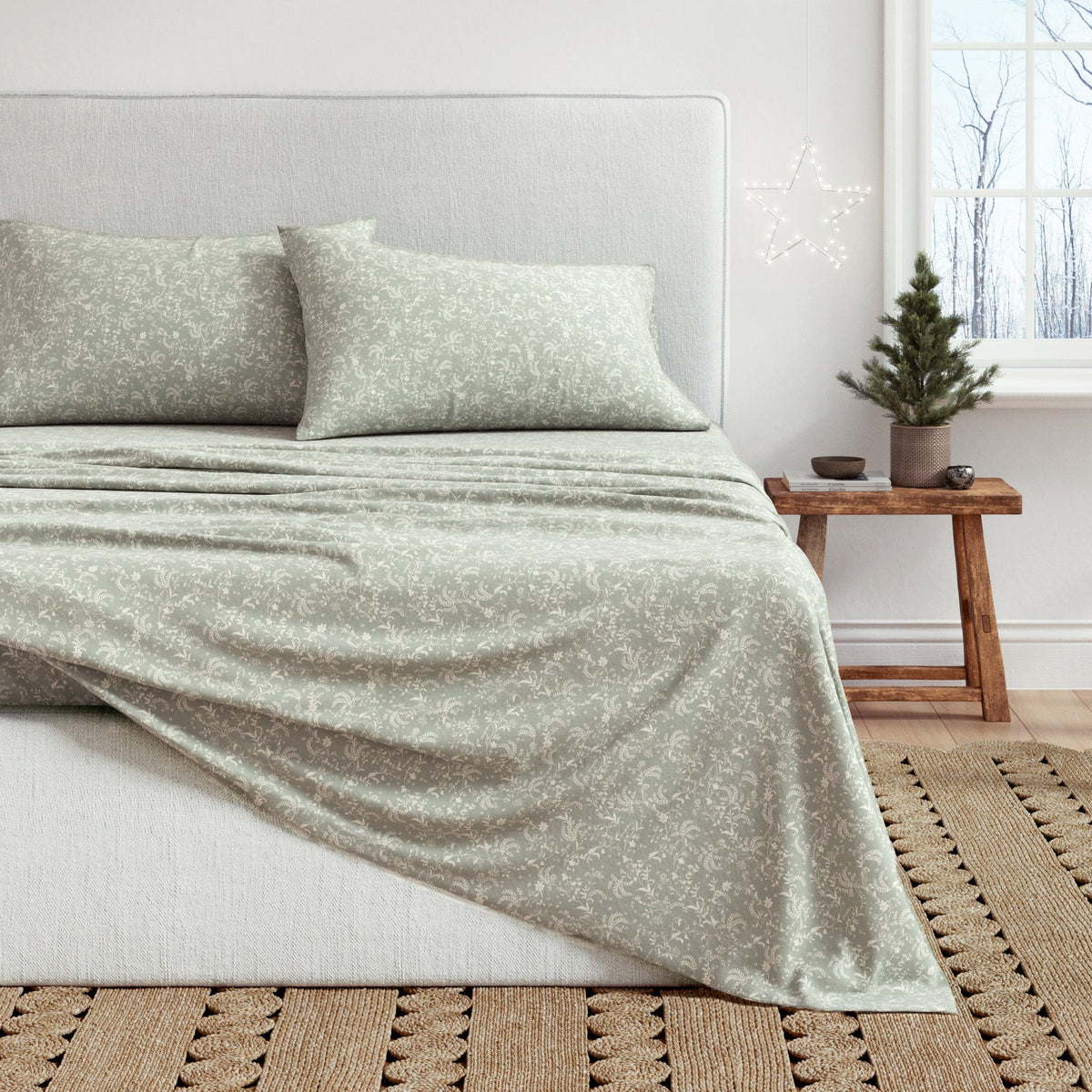 Winter Floral Turkish Cotton Flannel Sheet Set Ultra-Soft - Image 31