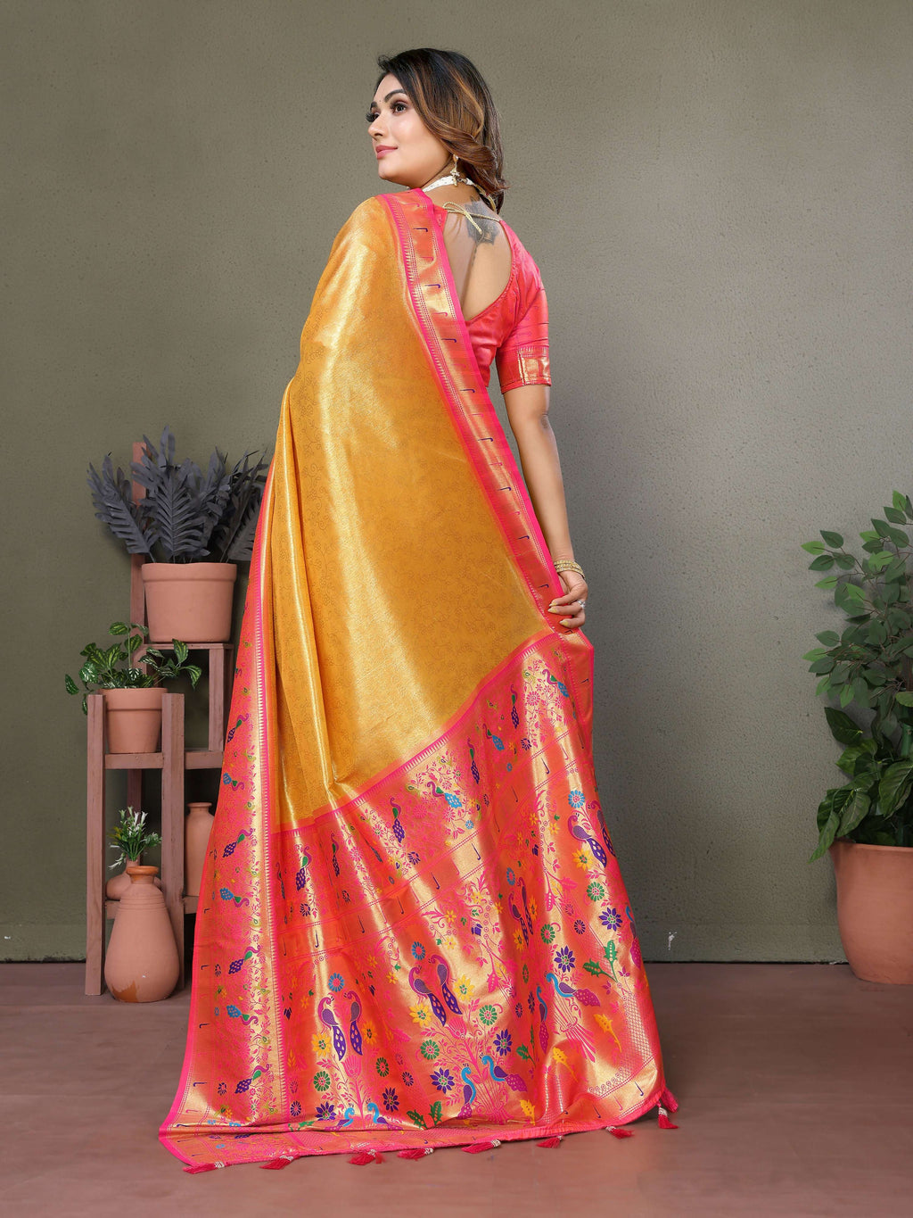 Yellow Tissue Silk Paithani Woven Saree for Wedding Occasions
