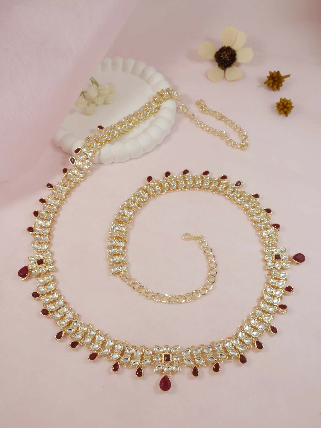 Elegant red zinc alloy waist chain for women, vibrant body jewelry accessory