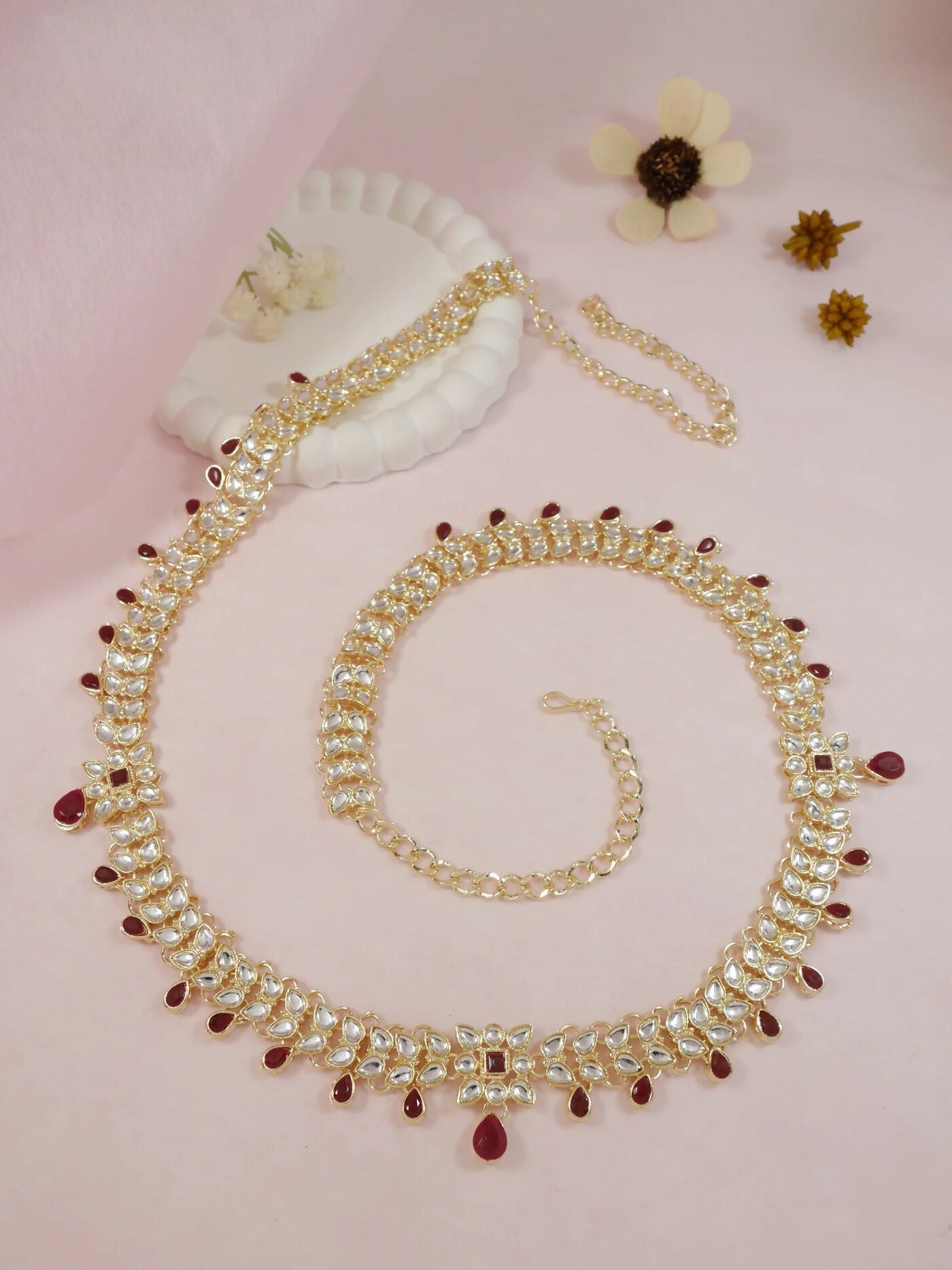 Elegant red zinc alloy waist chain for women, vibrant body jewelry accessory