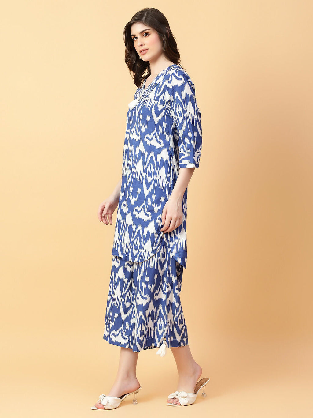 Blue Printed Cotton Co-ord Set with Hand Work Detail