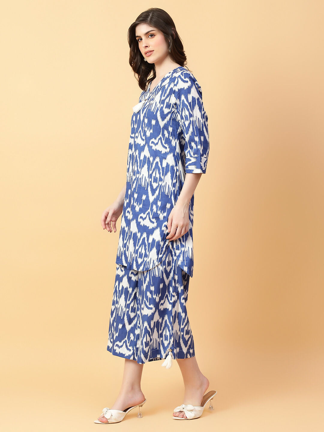 Blue Printed Cotton Co-ord Set with Hand Work Detail