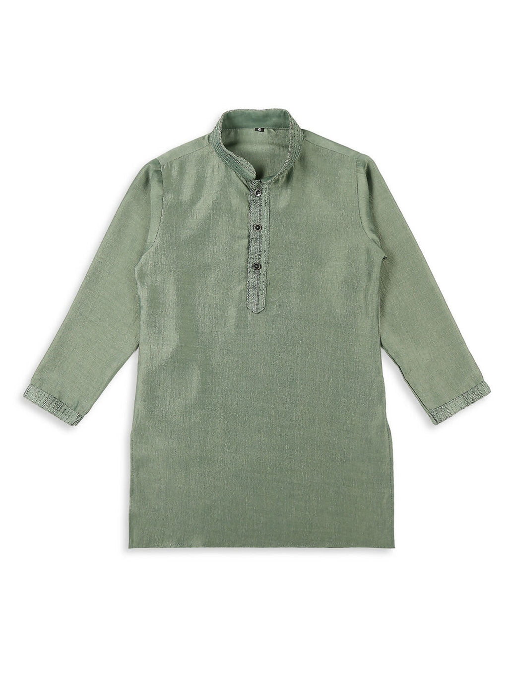 Boys Green Embroidery Sequence Kurta Pyjama with Nehru Jacket