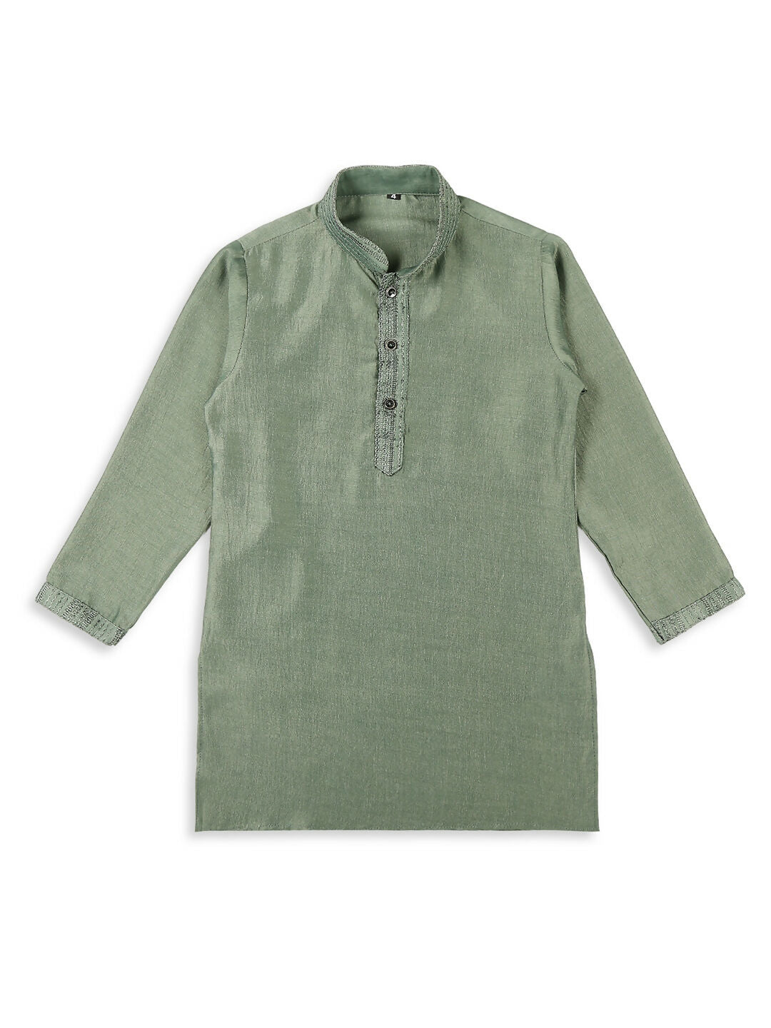 Boys Green Embroidery Sequence Kurta Pyjama with Nehru Jacket