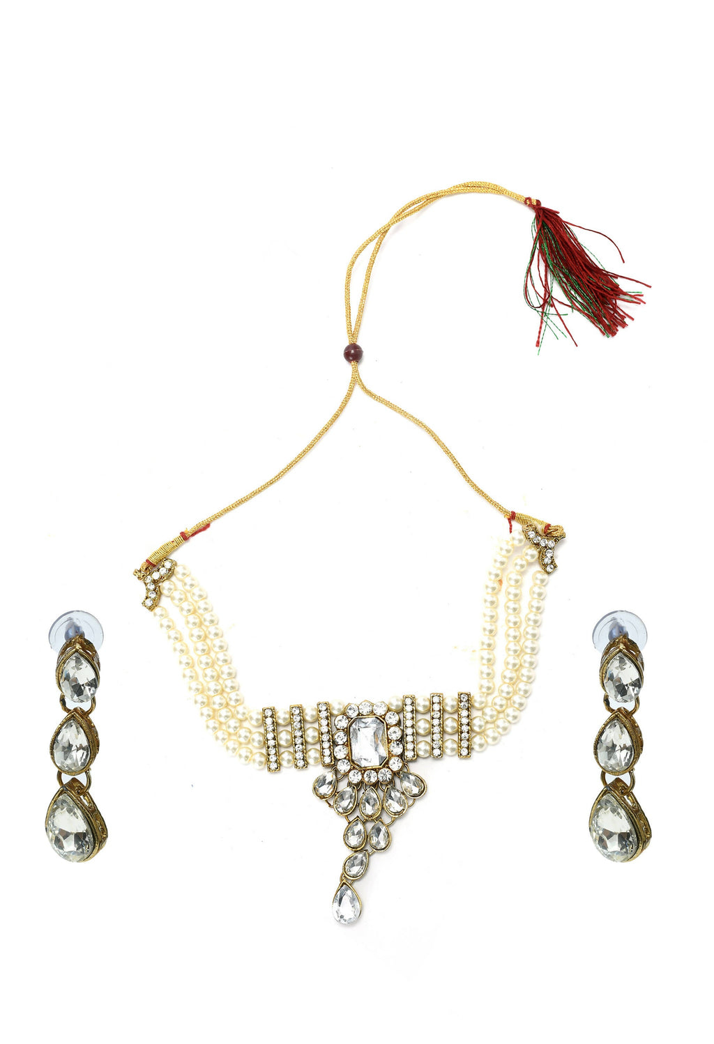 Elegant gold-polished brass Kundan stone choker necklace