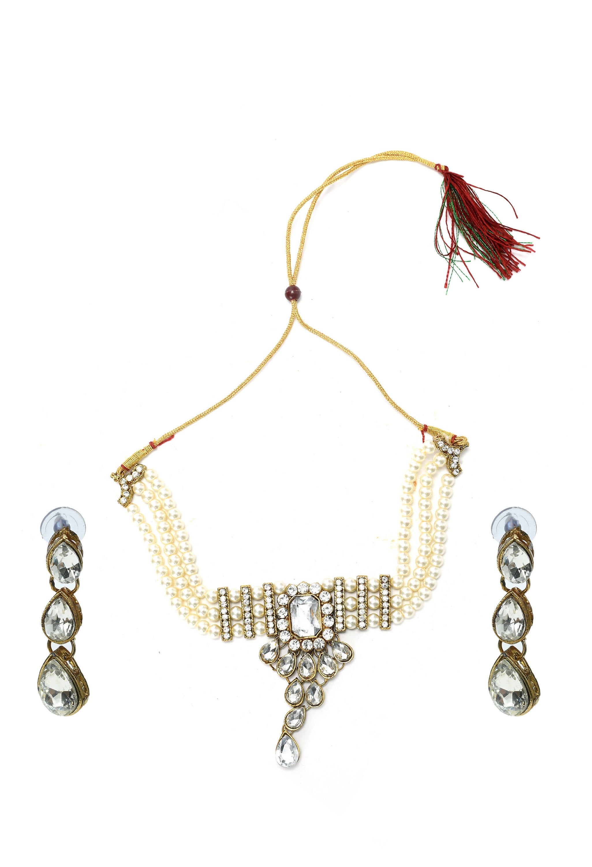 Elegant gold-polished brass Kundan stone choker necklace