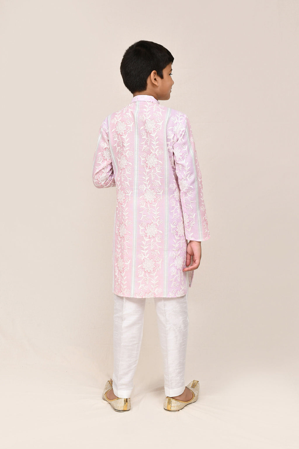 Cotton Pink & Light Purple Kurta Set with Straight Fit Pant