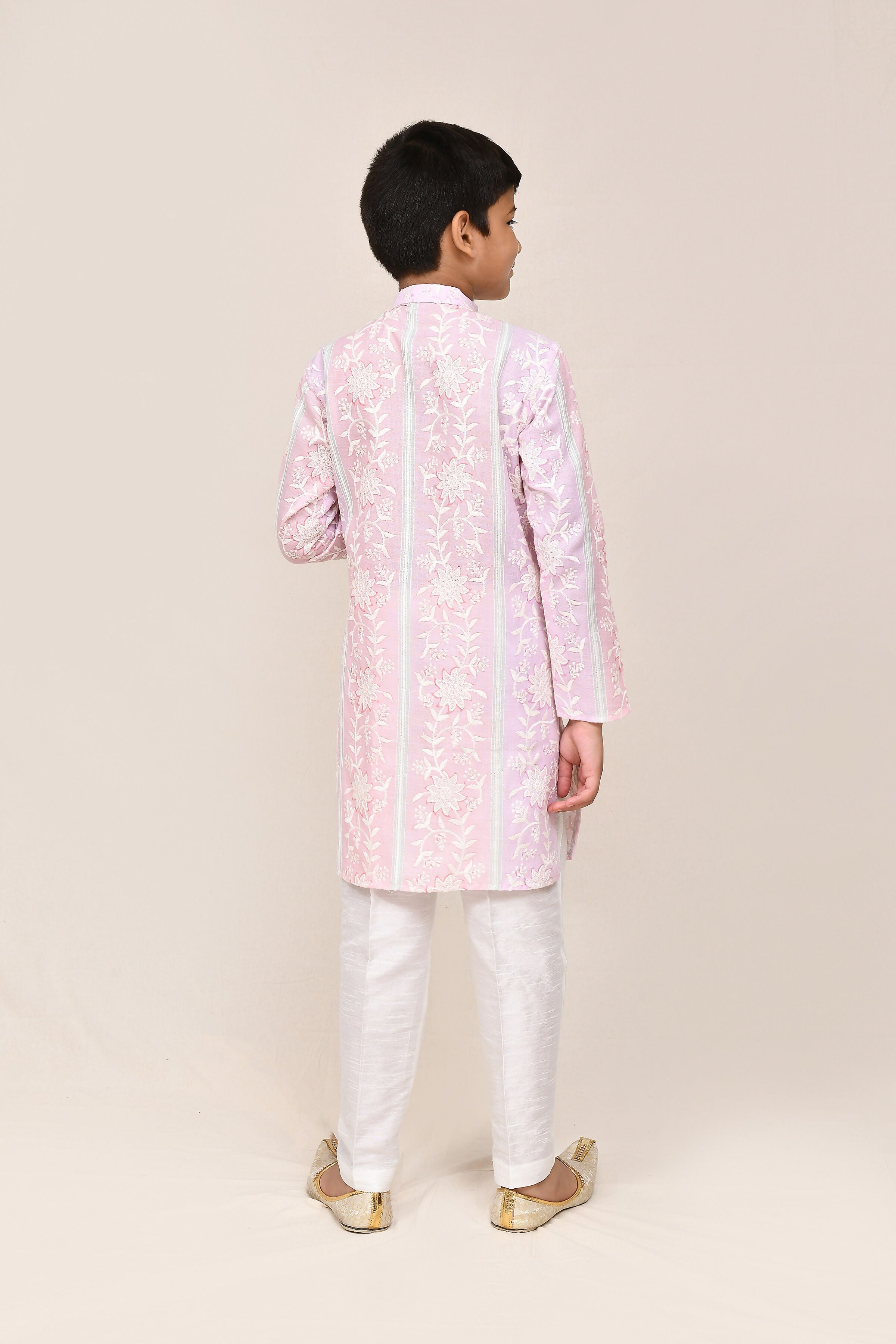 Cotton Pink & Light Purple Kurta Set with Straight Fit Pant